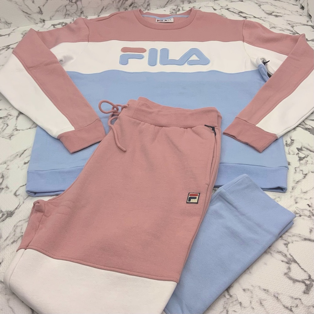 Men's Fila Pink | Sky Blue | White Fleece Sweatsuit NWT